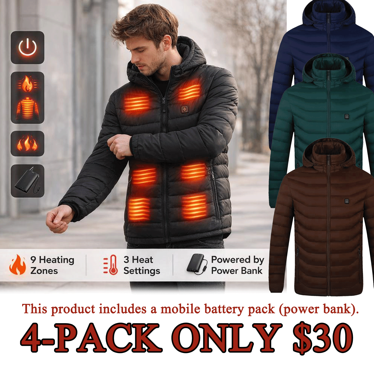 Men’s Heated Waterproof Vest – 9 Heating Zones, Full-Zip Winter Outdoor Vest
