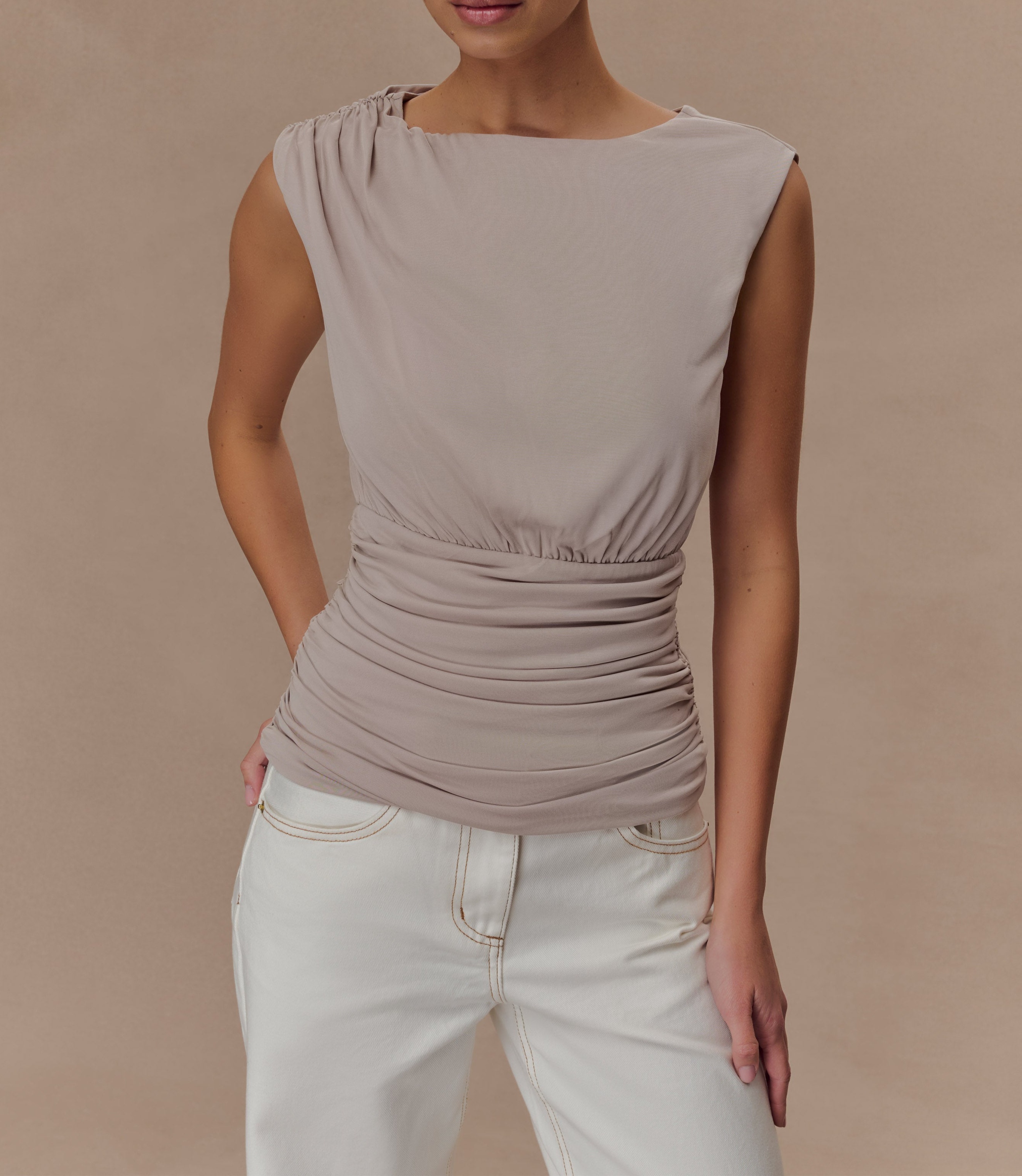 Taupe Short Sleeve Top