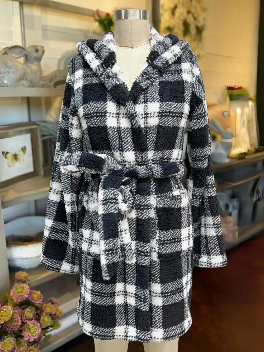 Plush Hooded Robe Plaid