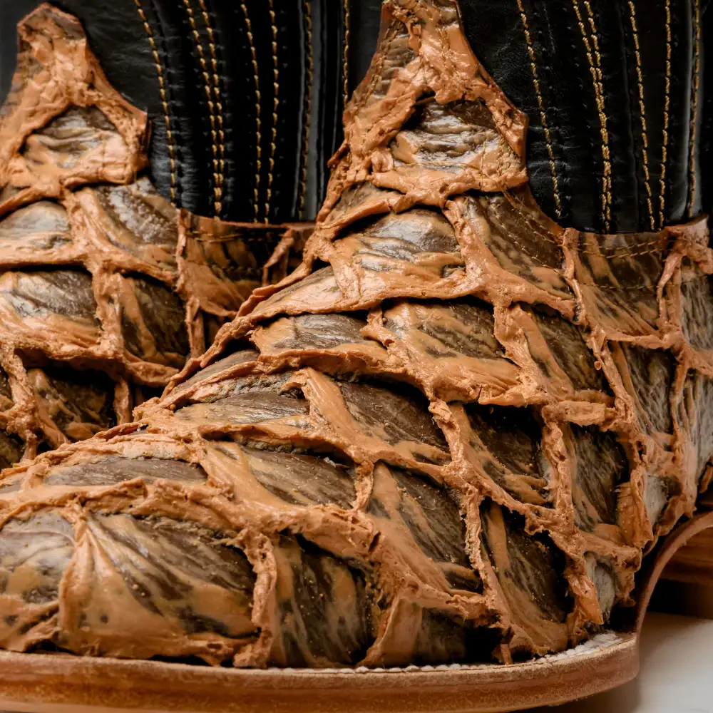 Light Brown Rustic Jumbo Pirarucu Leather Boots - Square Toe