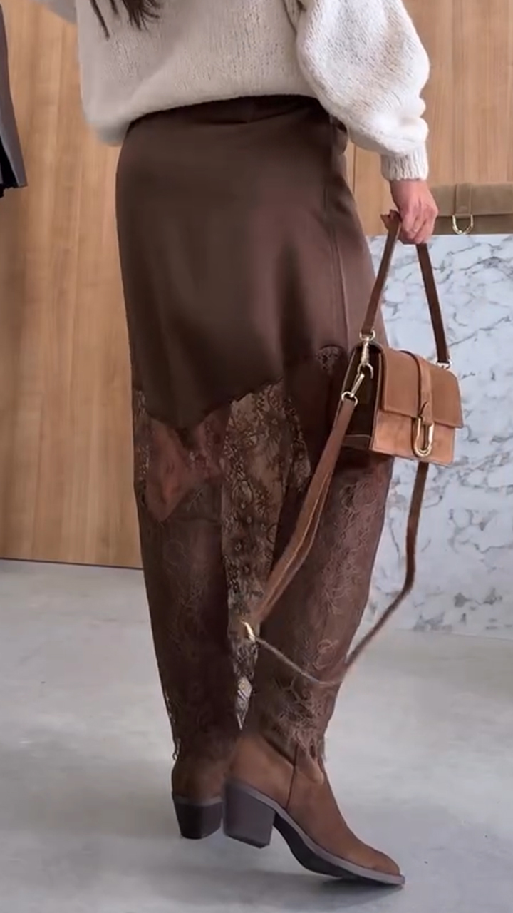 Women Patchwork Printed Hollow Casual Skirt