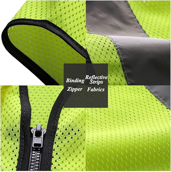 Breathable Hi-Vis Mesh Safety Vest with Zipper & Pockets, Meets ANSI/ISEA Standards