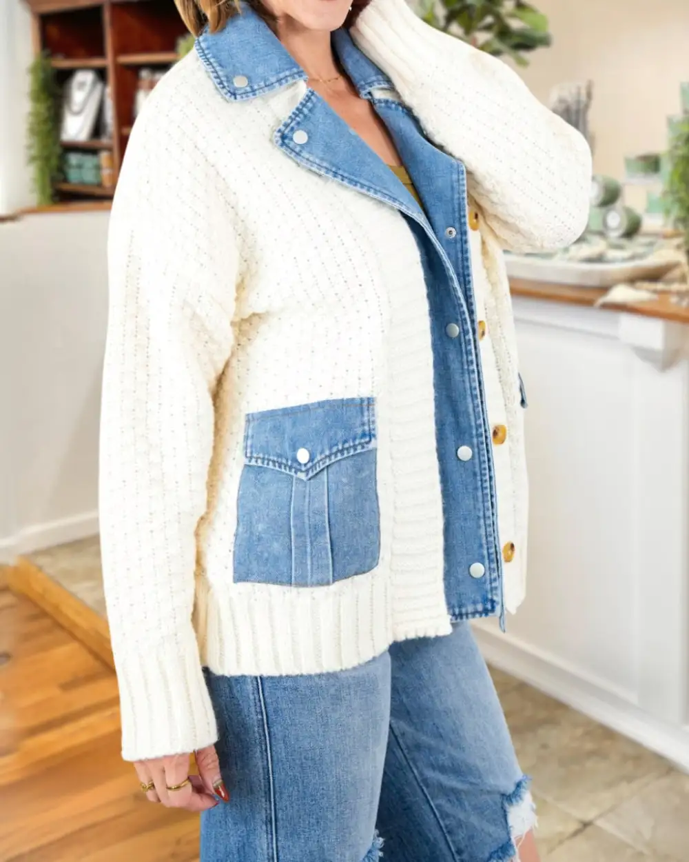 Denim+Knit Shacket Cardigan