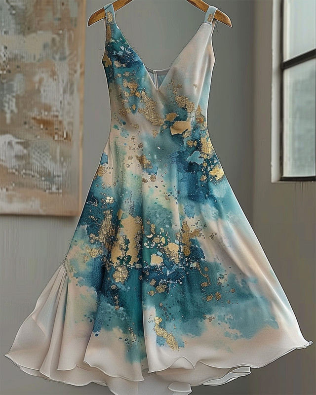 Summer vacation handmade gilded chiffon dress  6ad6