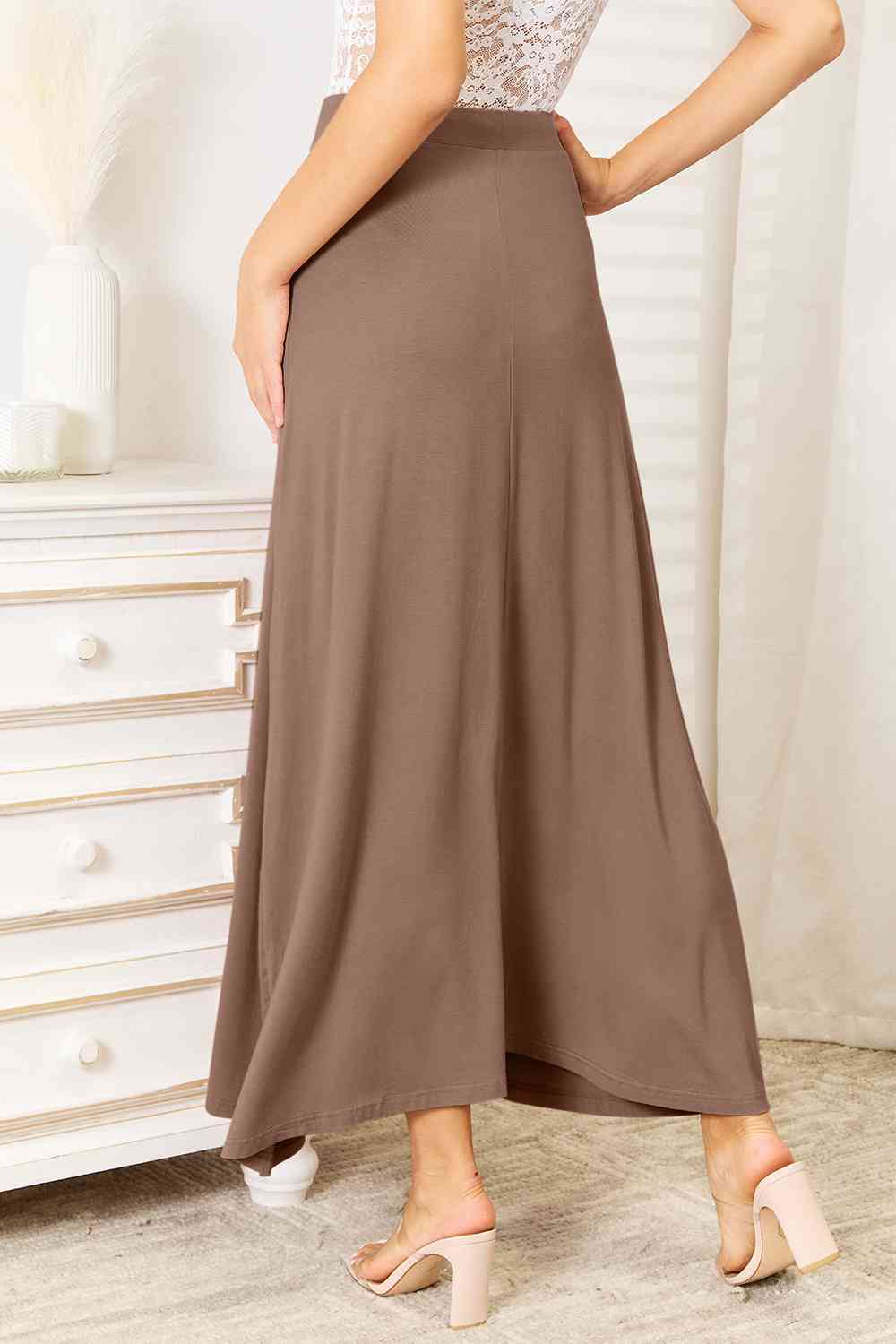 Tea Time Soft Rayon Drawstring Waist Maxi Skirt
