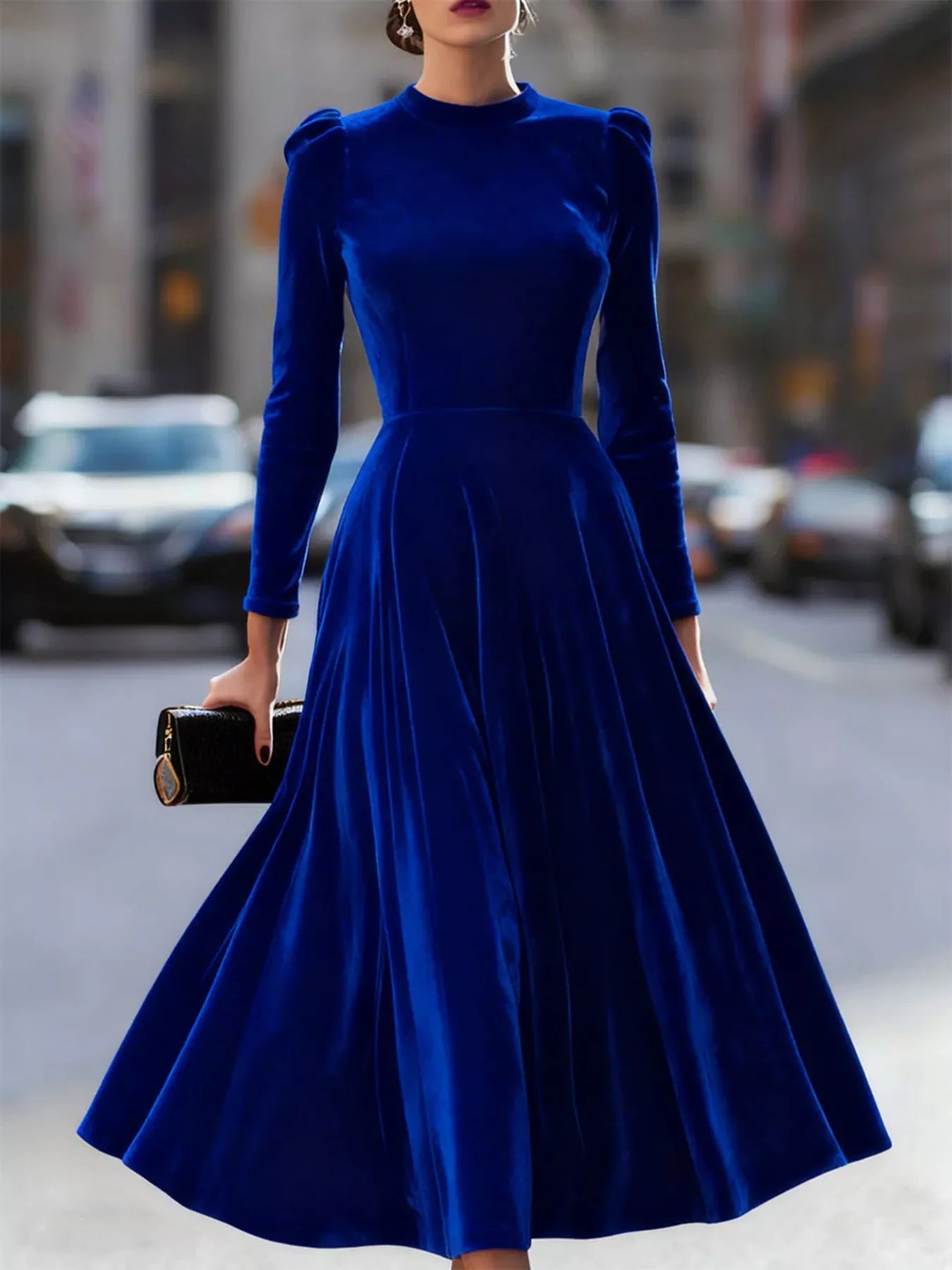 Velvet Long Sleeve A-Line Dress