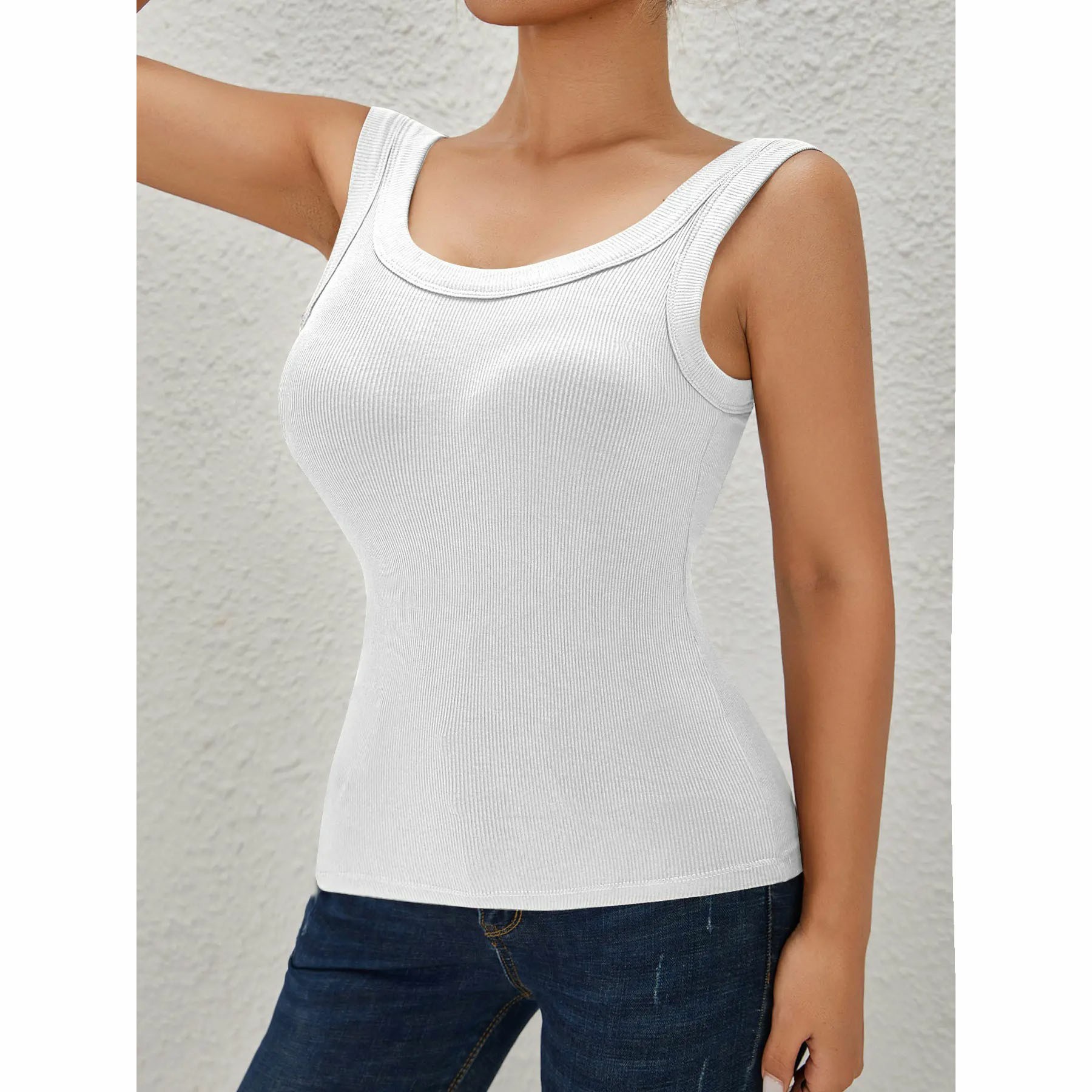 Women's Ribbed Built-In Bra Racerback Workout Tank Top