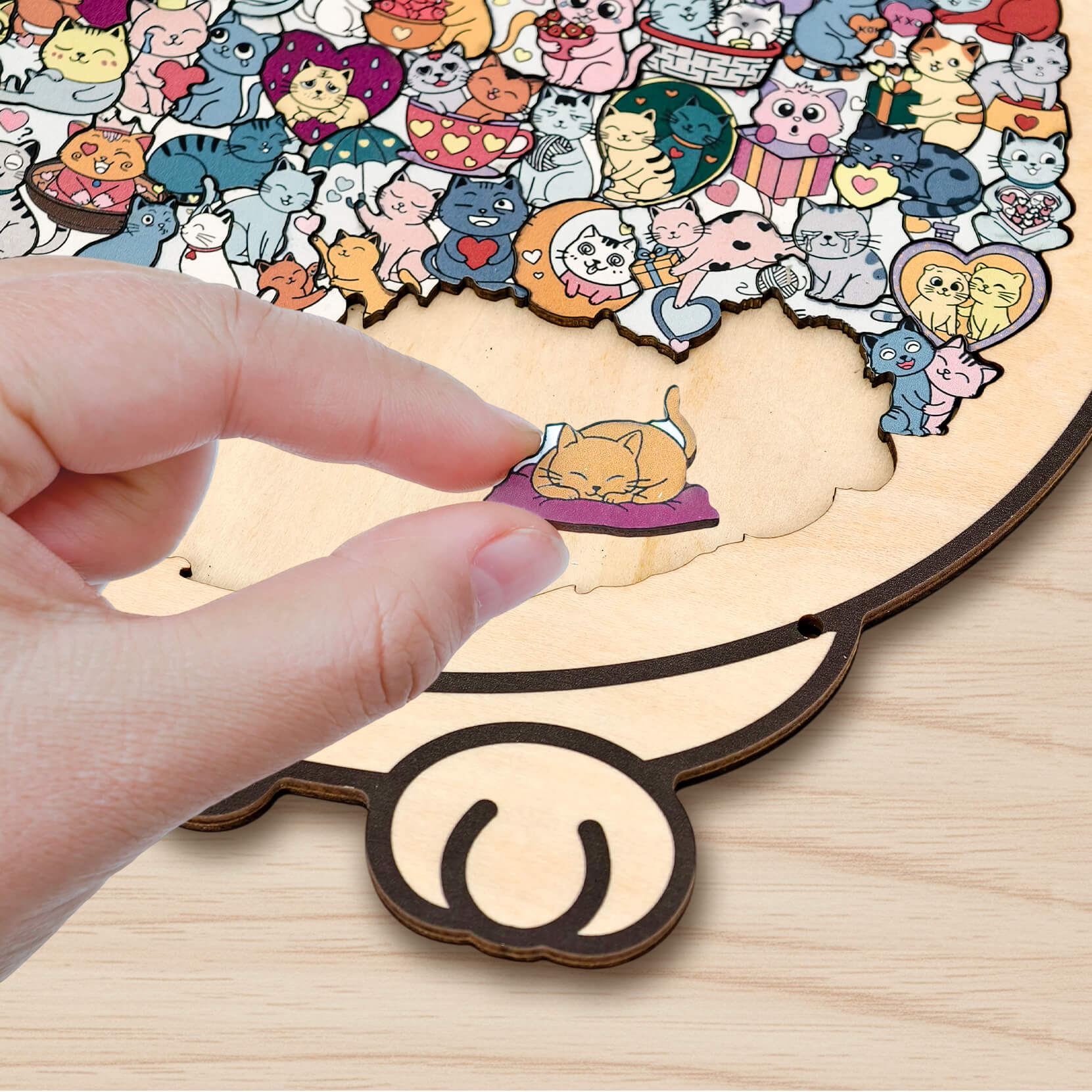 Cute Lover Cat Shaped Wooden Jigsaw Puzzle