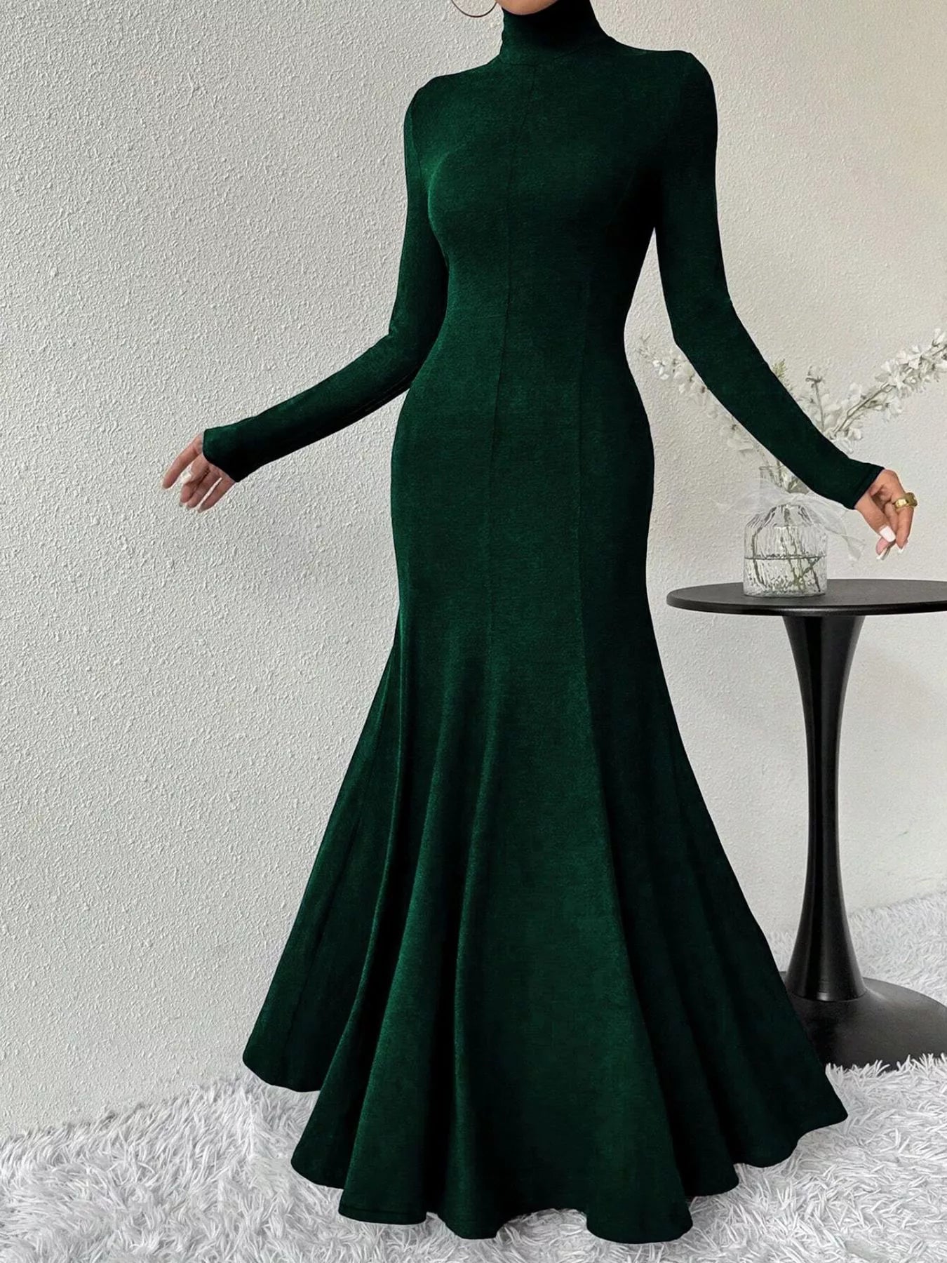 Turtleneck Long Sleeve Maxi Mermaid Dress
