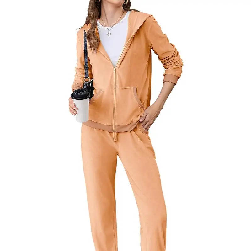 Women’s Velour Tracksuit Set – Zip Hoodie & Jogger Pants