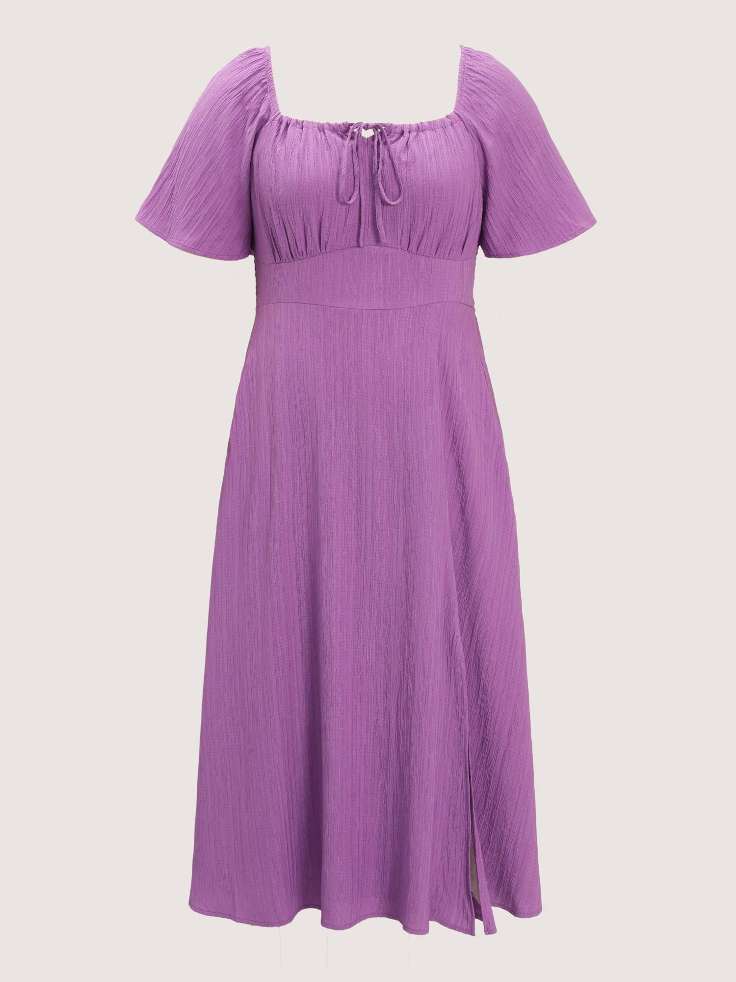 Textured Curvy Hem Bust-Friendly Slit Midi Dress