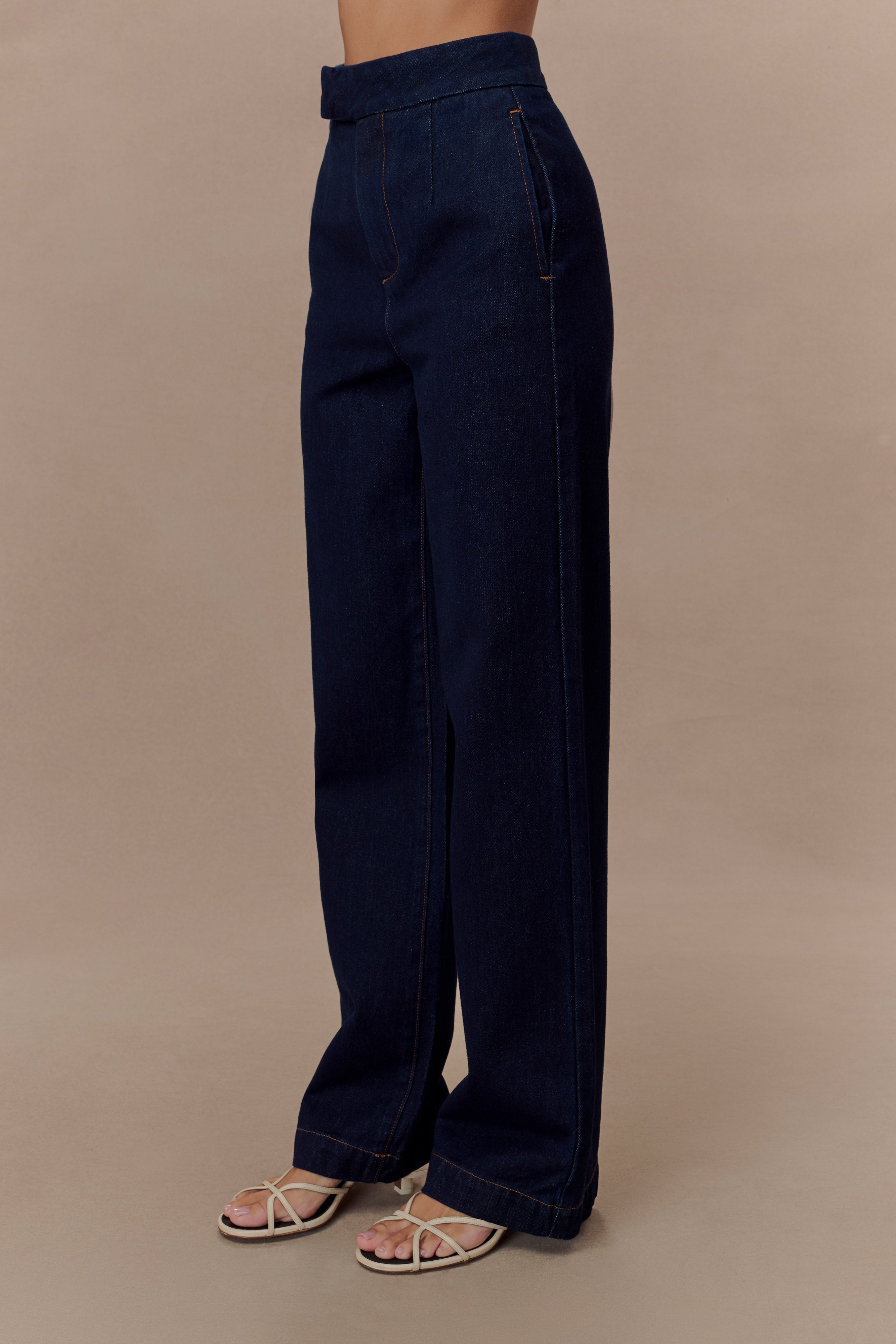 Blue Wide Leg Denim Jeans