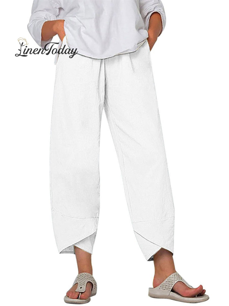 Women's Solid Color Loose Elegant Casual Simple Cotton And Linen Ninth Pants