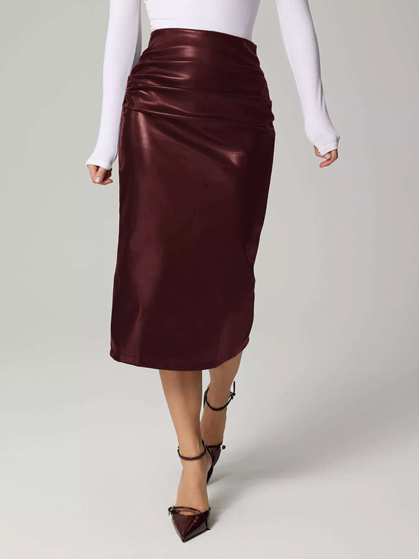 Slit Back Leather Skirt