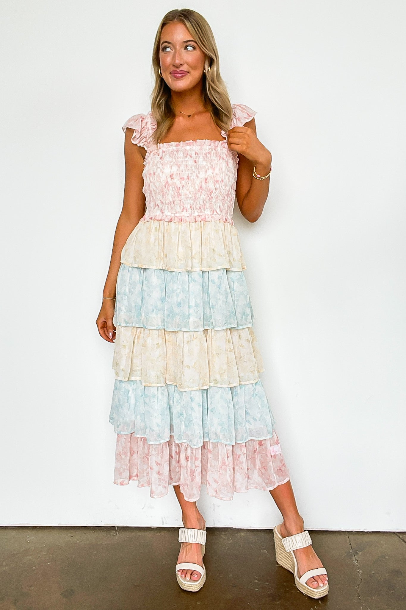 Two Tone Tiered Smocked Dress