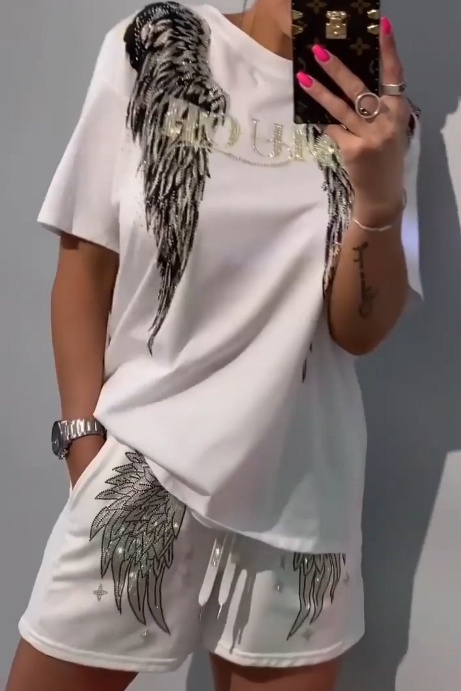 Women's Hot Diamond Pattern Top and Shorts Pants Two-piece Set