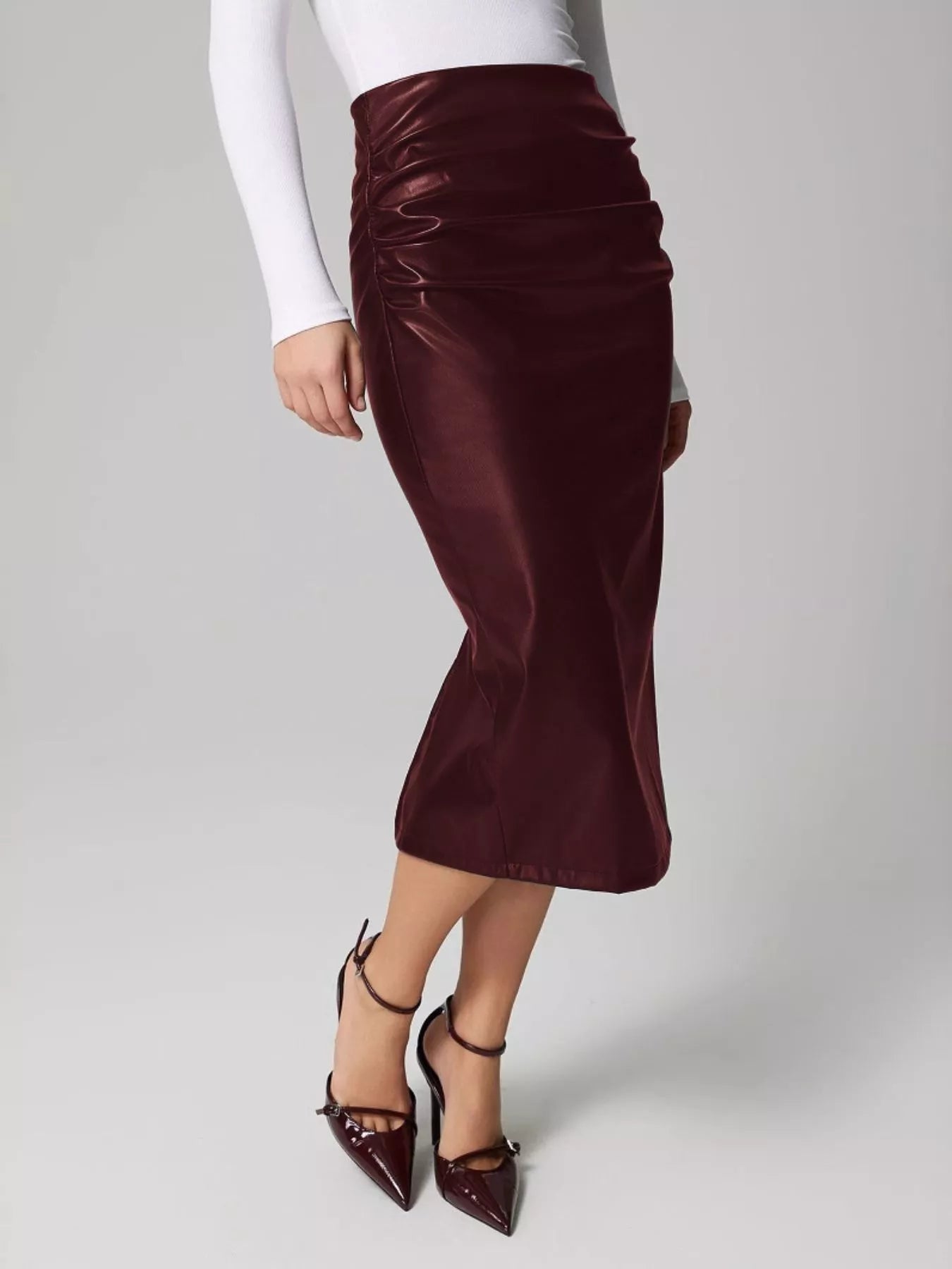 Slit Back Leather Skirt