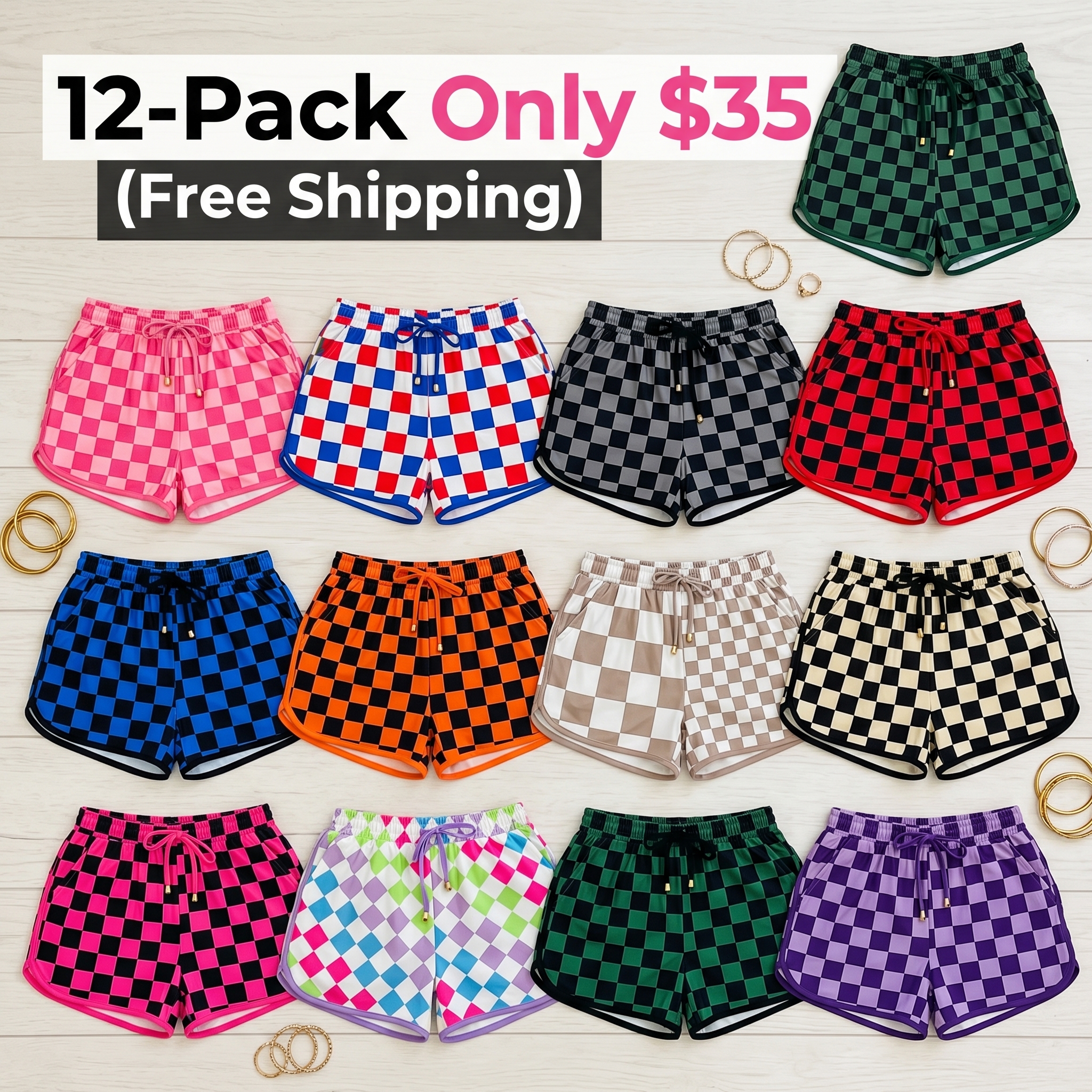 Women's Checkered Casual Shorts with Drawstring