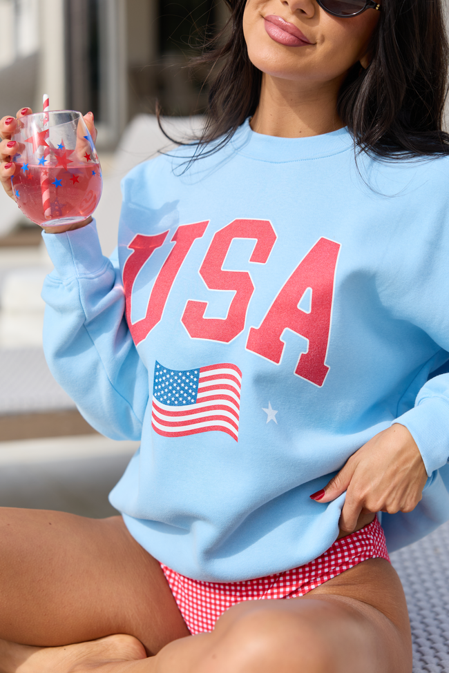 USA Flag Light Blue Graphic Sweatshirt