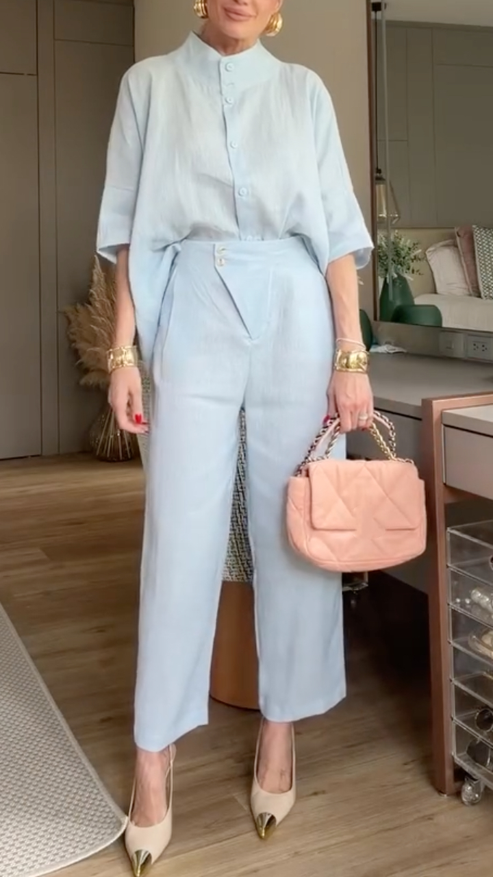 Women's Round Neck Cotton and Linen Casual Suit