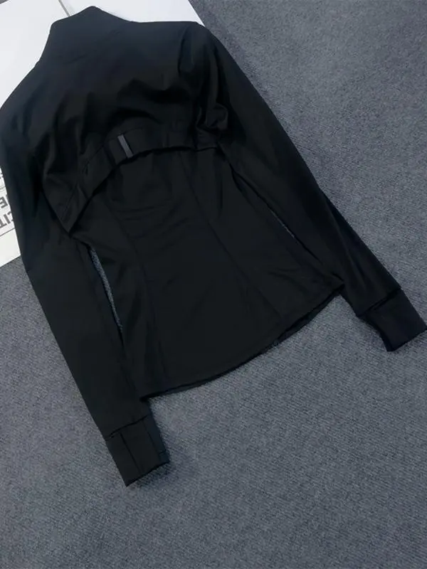 Women's Yoga Suit Gold Zipper Stand Up Collar Slimming Fitness Jacket