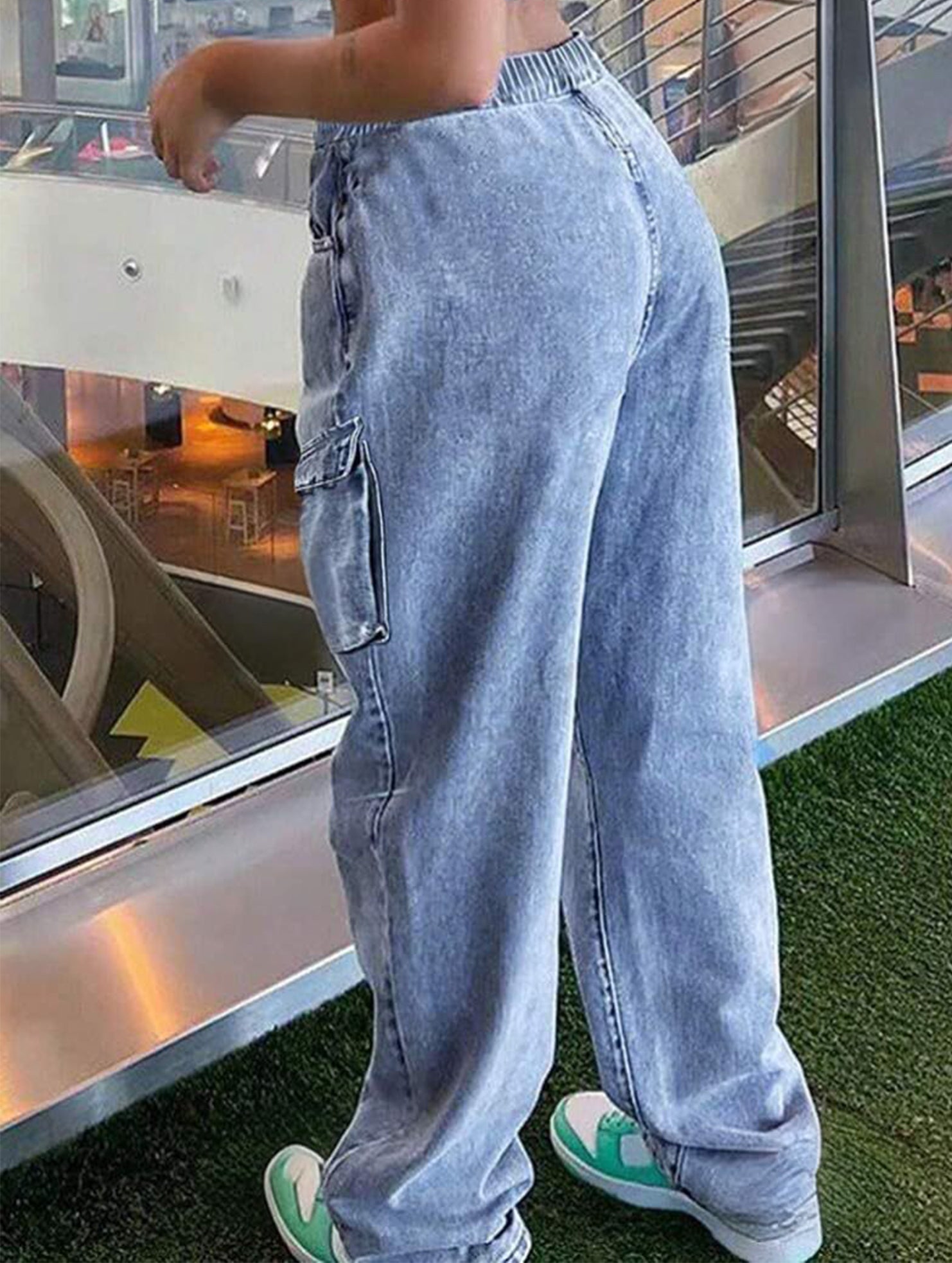 Women's elastic waistband drawstring jeans_CWJP00874