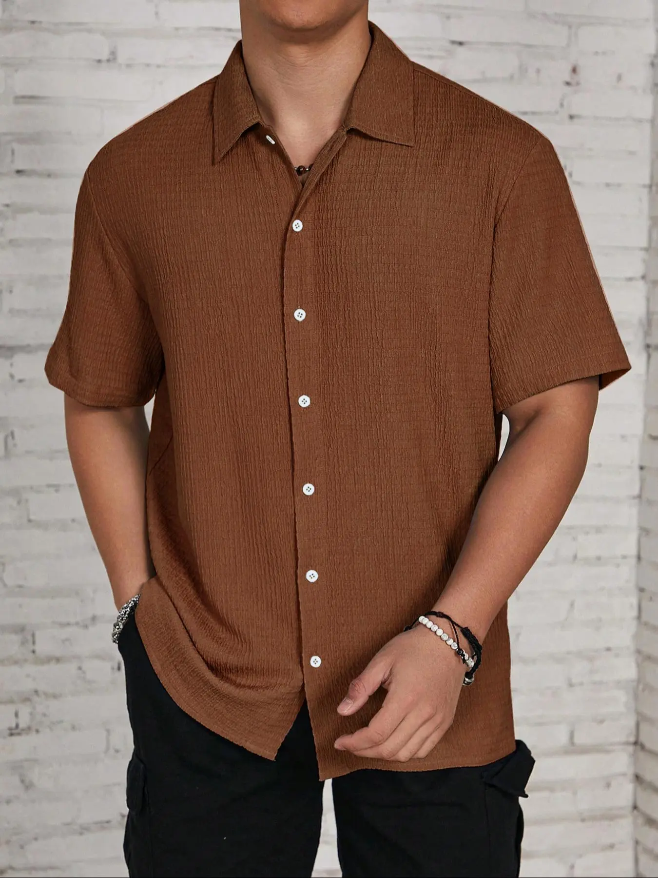 Men's Textured Button Front Shirt