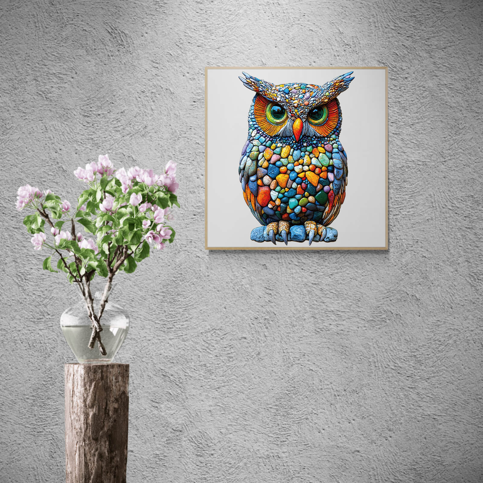 Colorful Stone Owl Wooden Jigsaw Puzzle