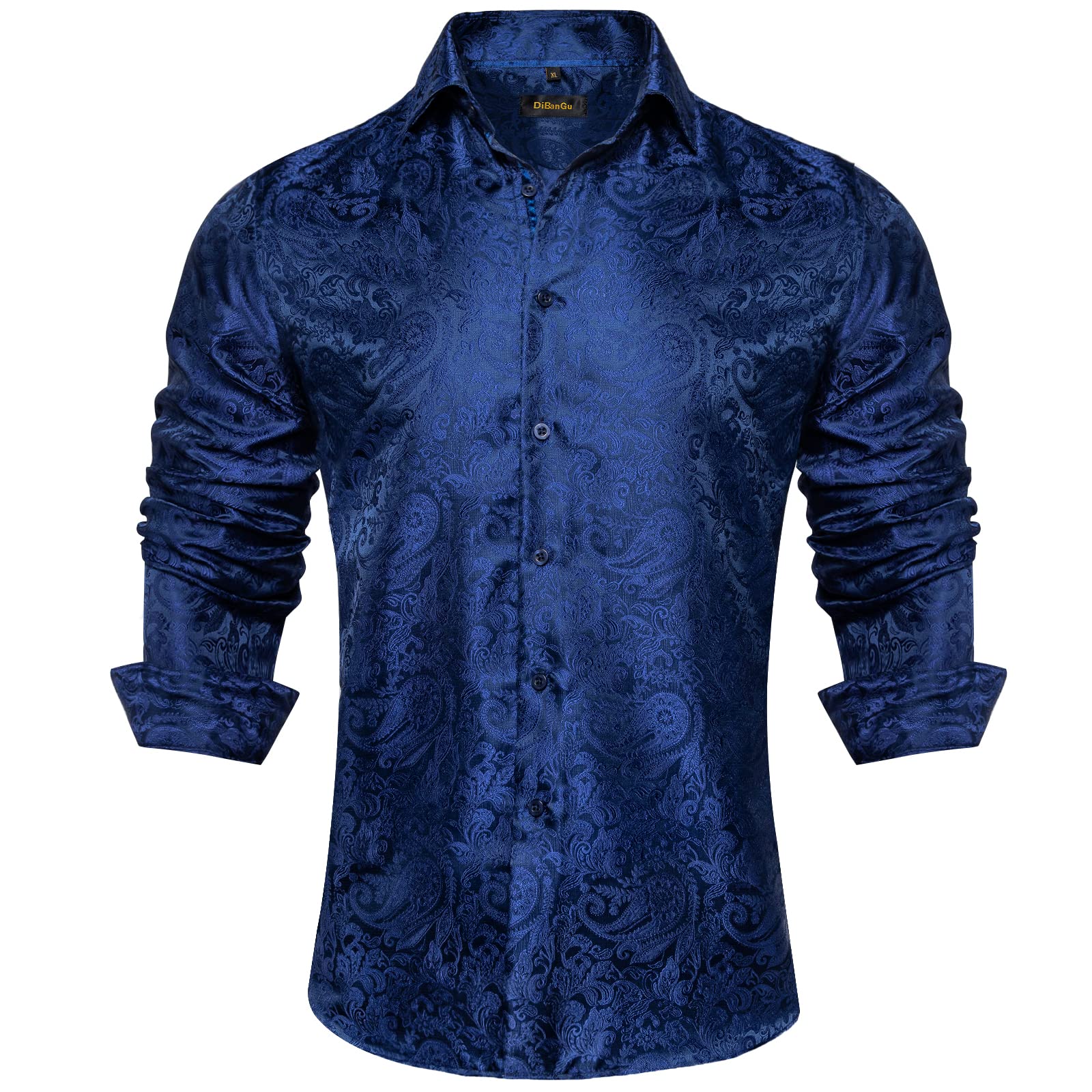 Men's Paisley Dress Shirt Long Sleeve Wrinkle Free Button Down Cowboy Shirts - Blue&paisley