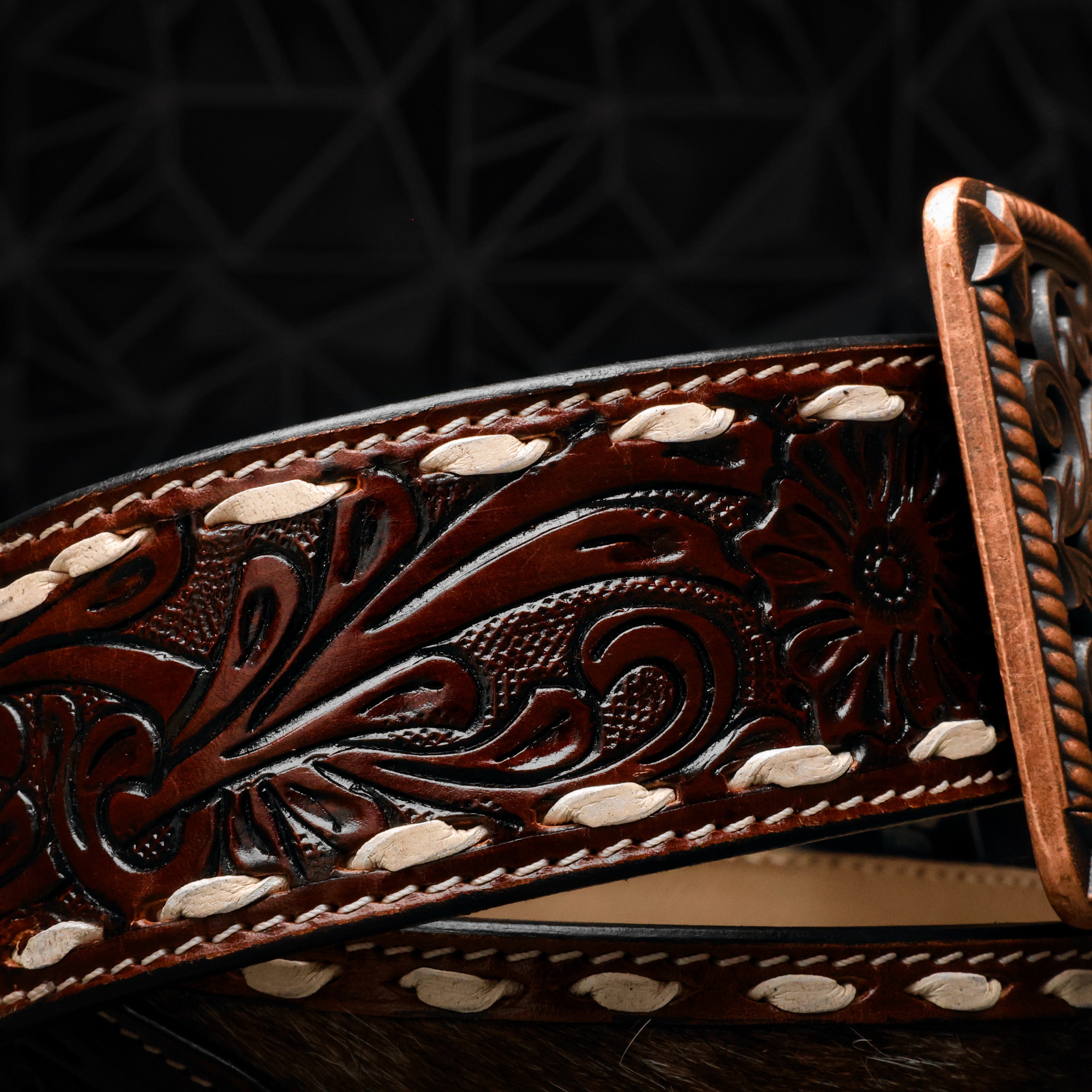 2 Inch Hand-Tooled Artesanal Genuine Cowhide Leather Belt