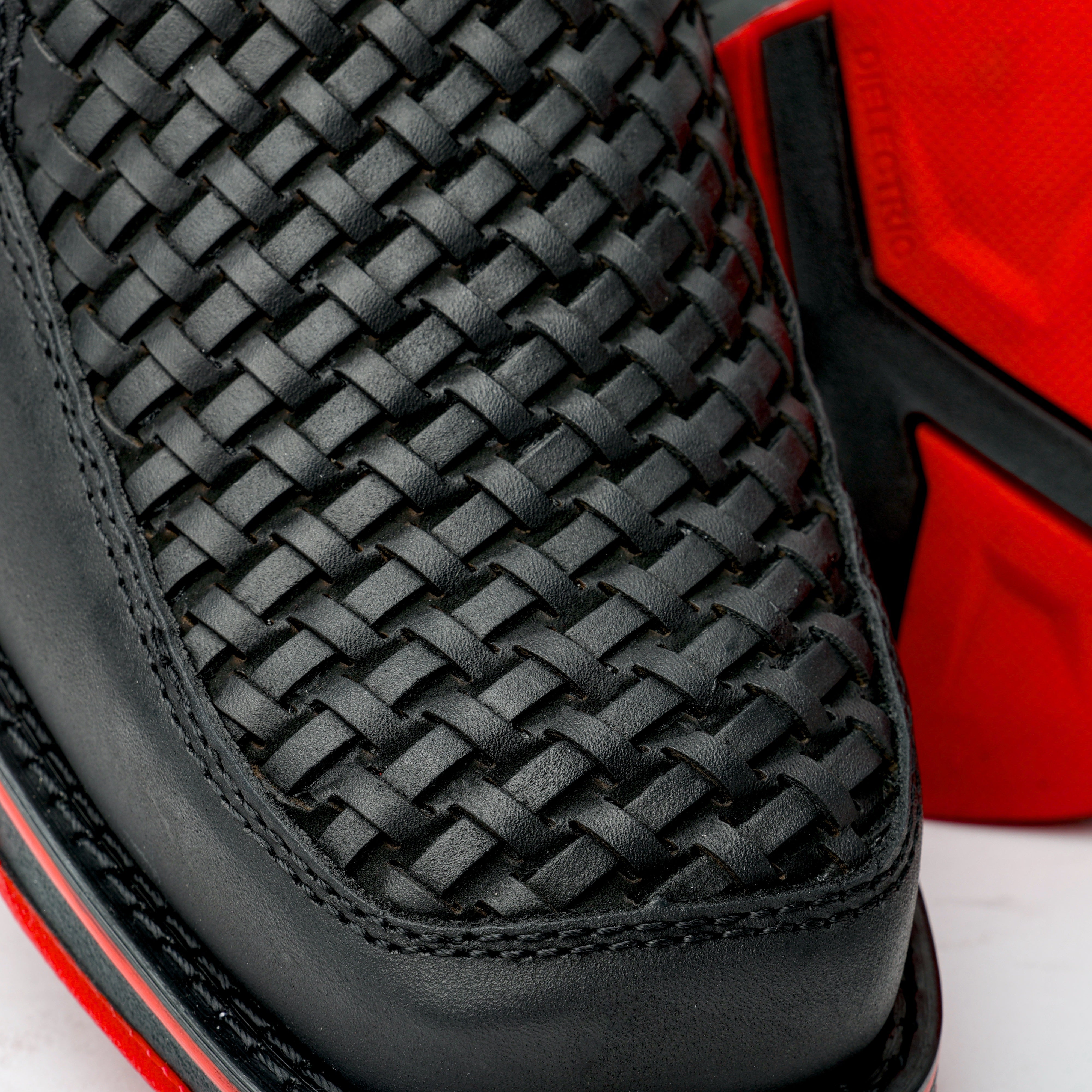 Black Basketweave Leather Botin With 3D Lightweight Soles - Square Toe