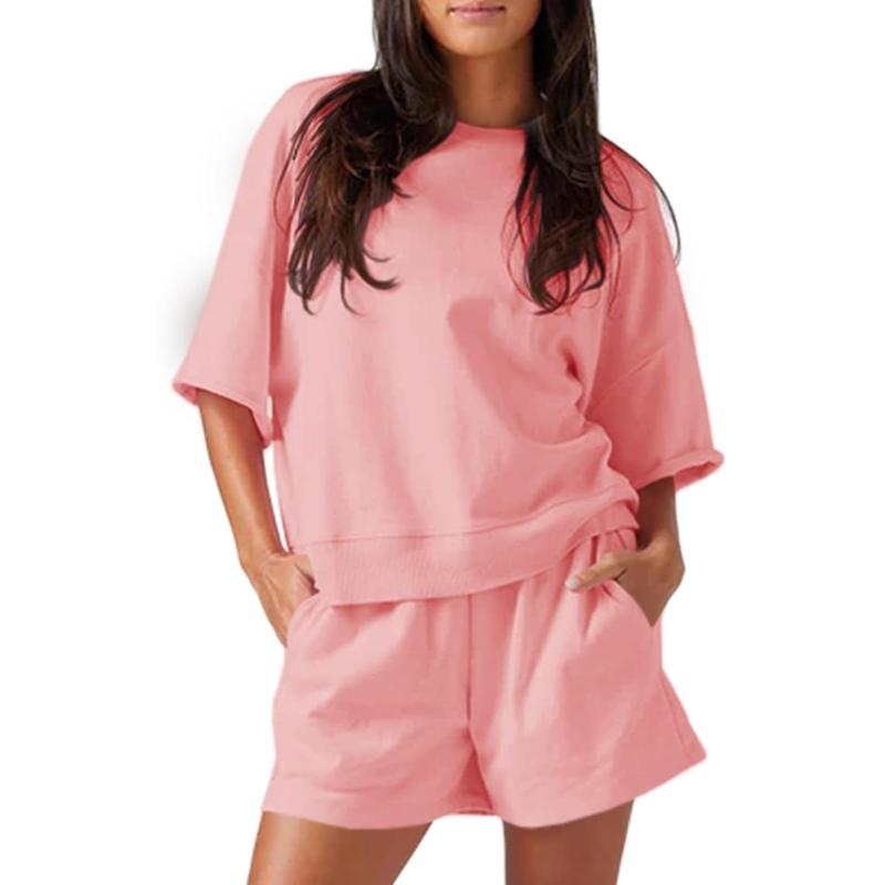 Women's 2-Piece Casual Tracksuit Set – Oversized Cropped Sweatshirt & High Waist Running Shorts