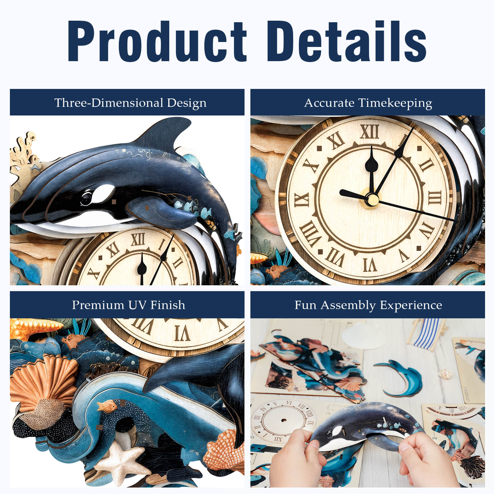 Killer Whale â€“ DIY Wooden Clock, 3D Puzzle Craft Kit