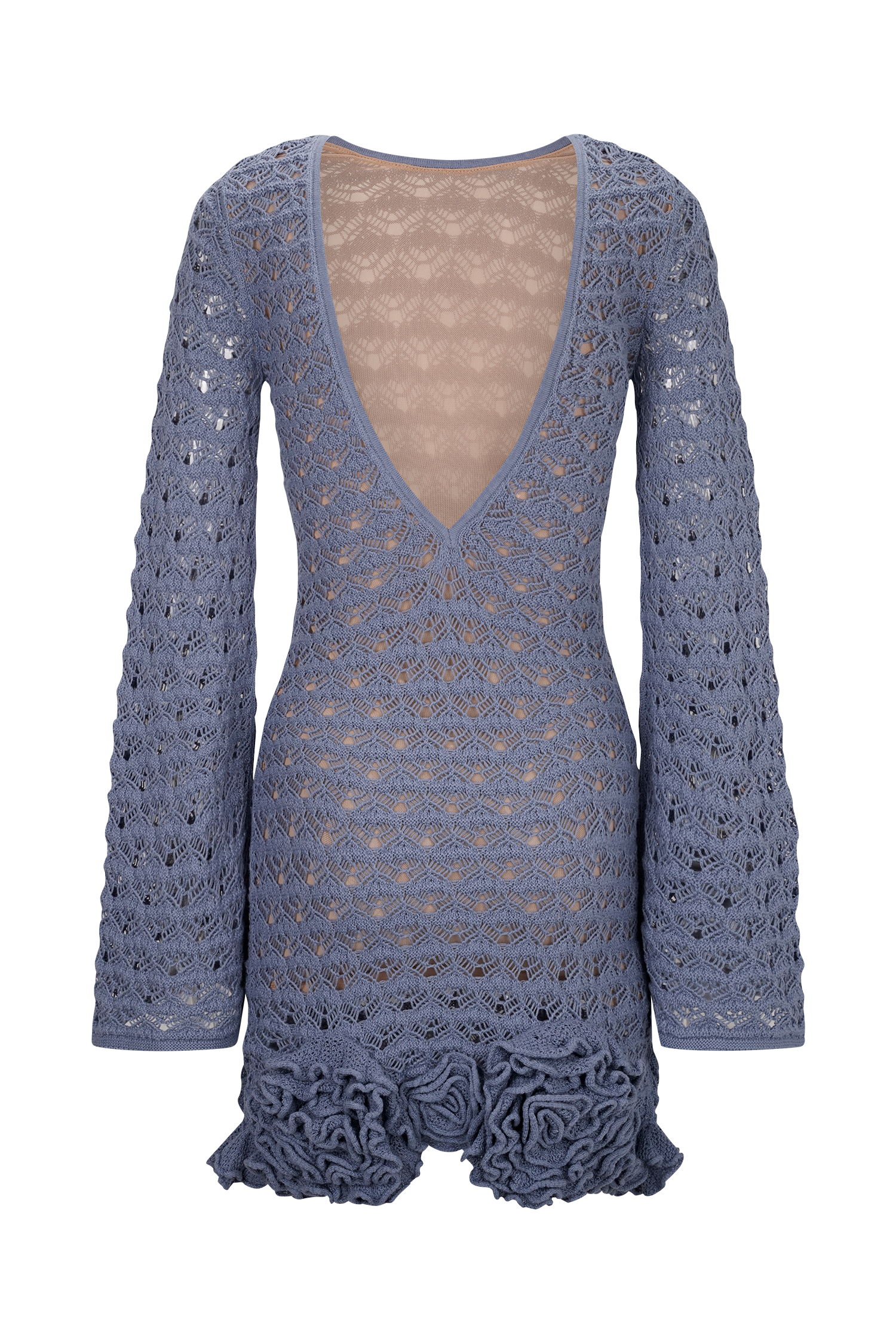 Blue Ruffle Crochet Mini Dress