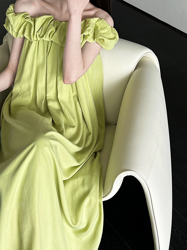 Elasticity Pleated Solid Color Split-Joint Loose Sleeveless Off-The-Shoulder Maxi Dresses