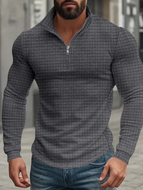 Men’s Solid Color Waffle Weave Pullover