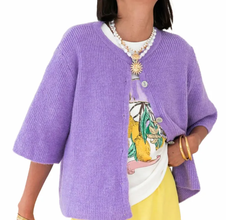 Women's  Knit Cardigan – Half Sleeve, Solid Color, Button-Up, Lightweight Knitwear for Daily Wear