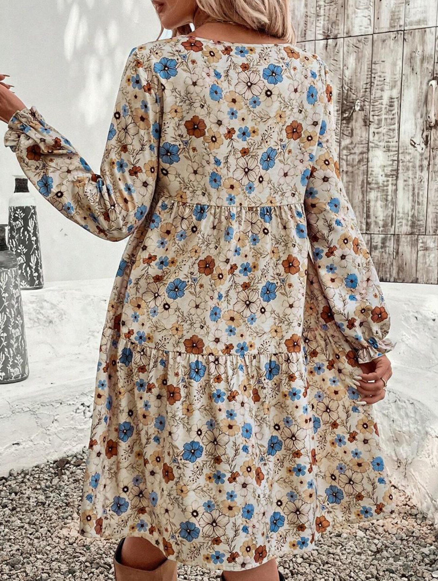 Print Lantern Sleeve Dress