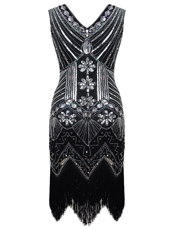 Evening H-Line Beads Sequined Tasseled Midi Dresses