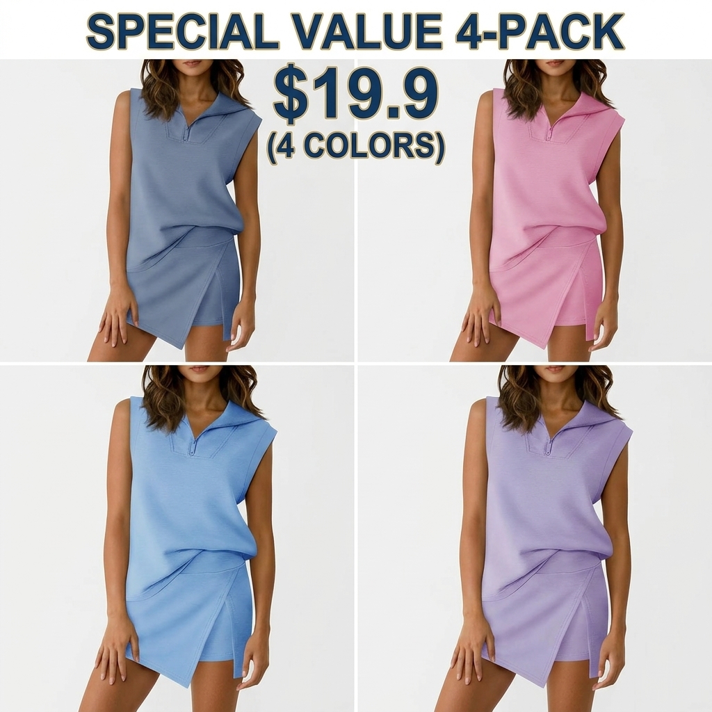 Women's Sleeveless Half-Zip Skort Set
