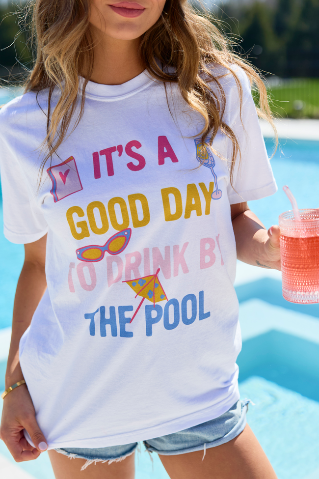 Drink By The Pool White Graphic Tee