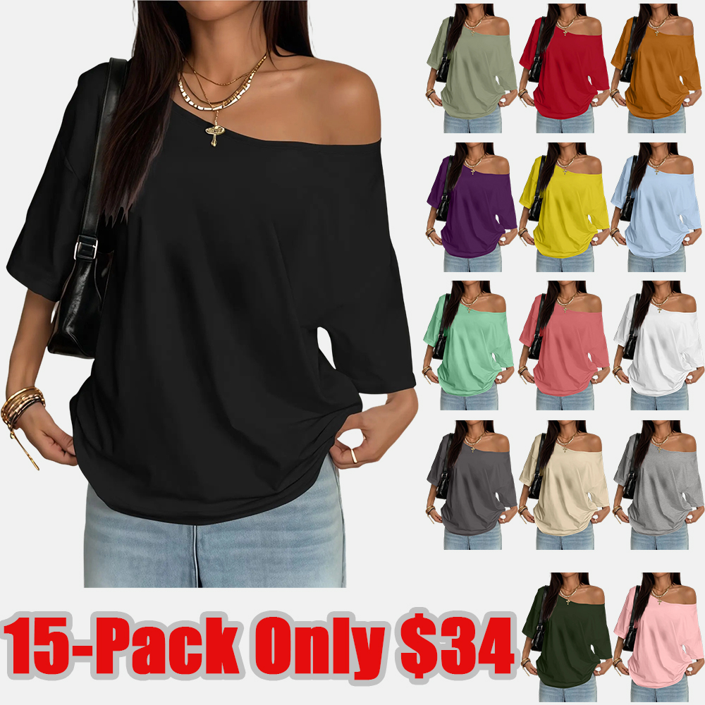 Plus Size Women's Asymmetrical Shoulder Top, Trendy Fashion Short Sleeve Blouse, Thin Lightweight Fitted Daily Wear for Plus Size Ladies