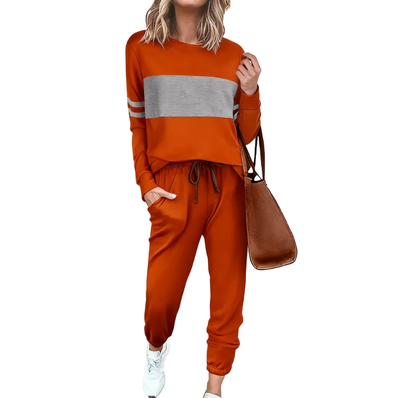 Women's Lounge Set Color Block 2-Piece Crew Neck Tracksuit