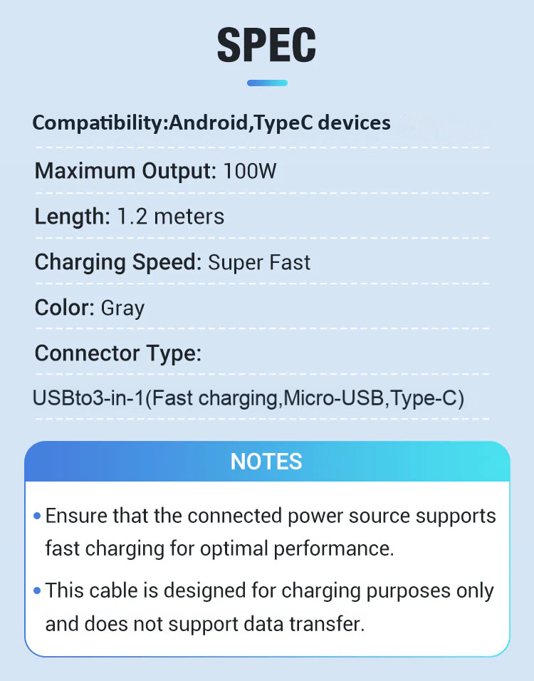 🔥2026 Hot Sale🔥Transparent Luminous 3-in-1 Super Fast Charging Cable