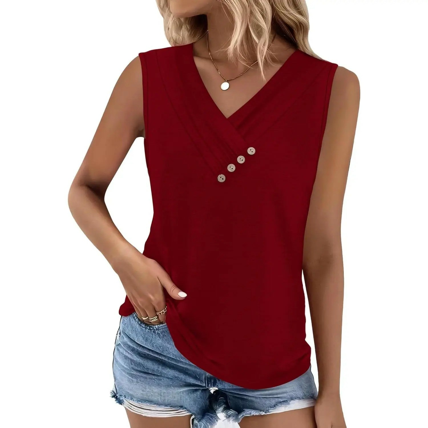 ✨Easter Sale!Women’s V-Neck Button Front Tank Top