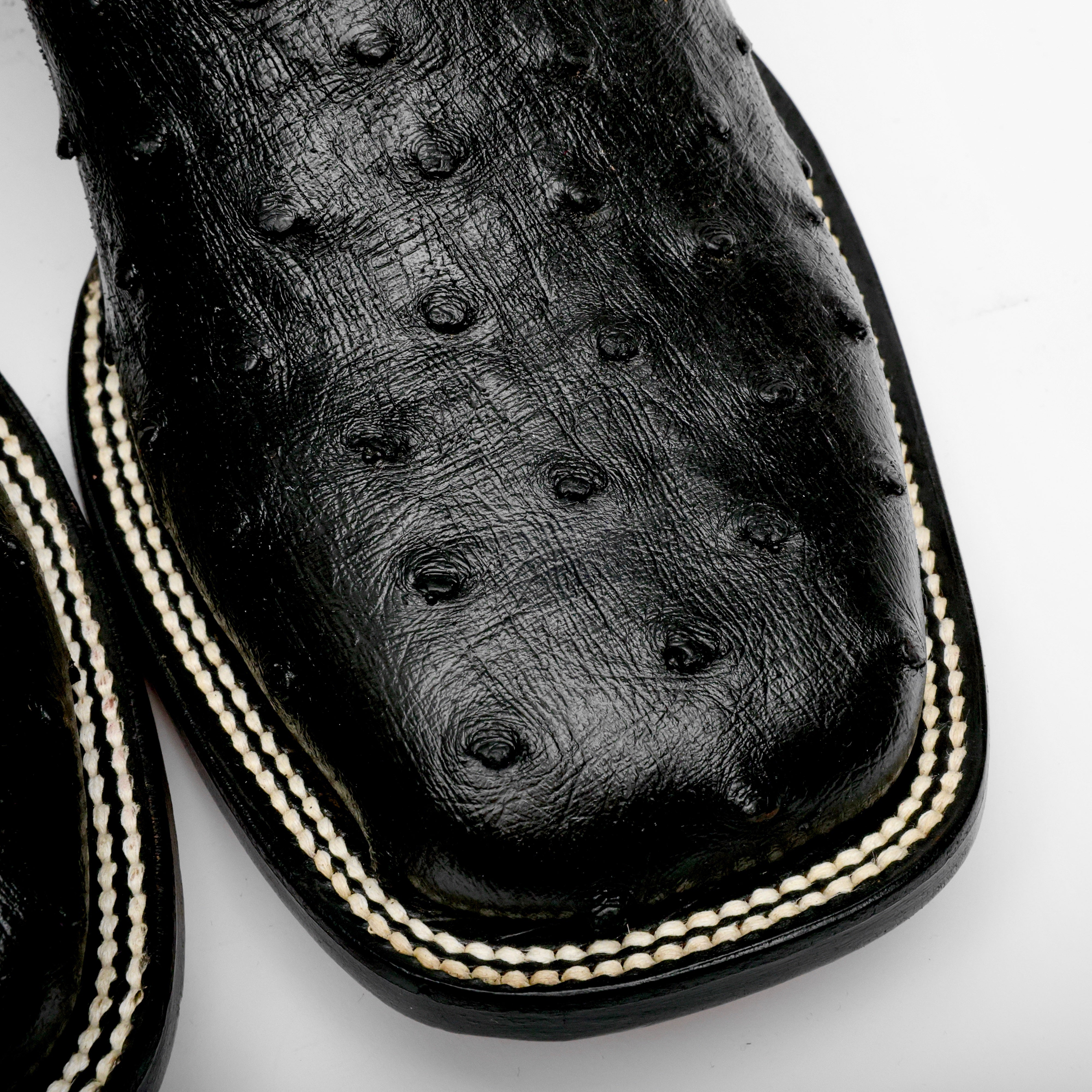 Black Ostrich Leather Boots - Square Toe