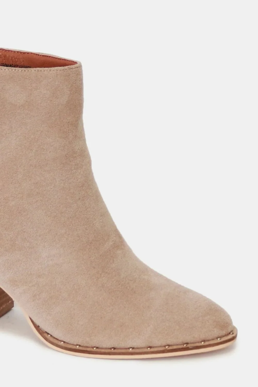 Suede Point Toe Ankle Booties in Taupe