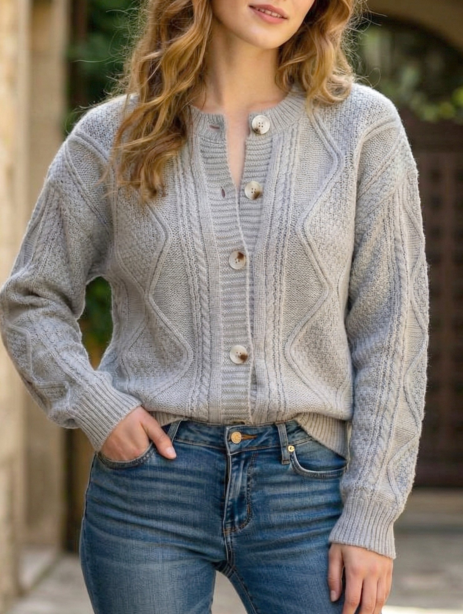 Vintage Button Knit Cardigan Long Sleeve_CWOSWL09269