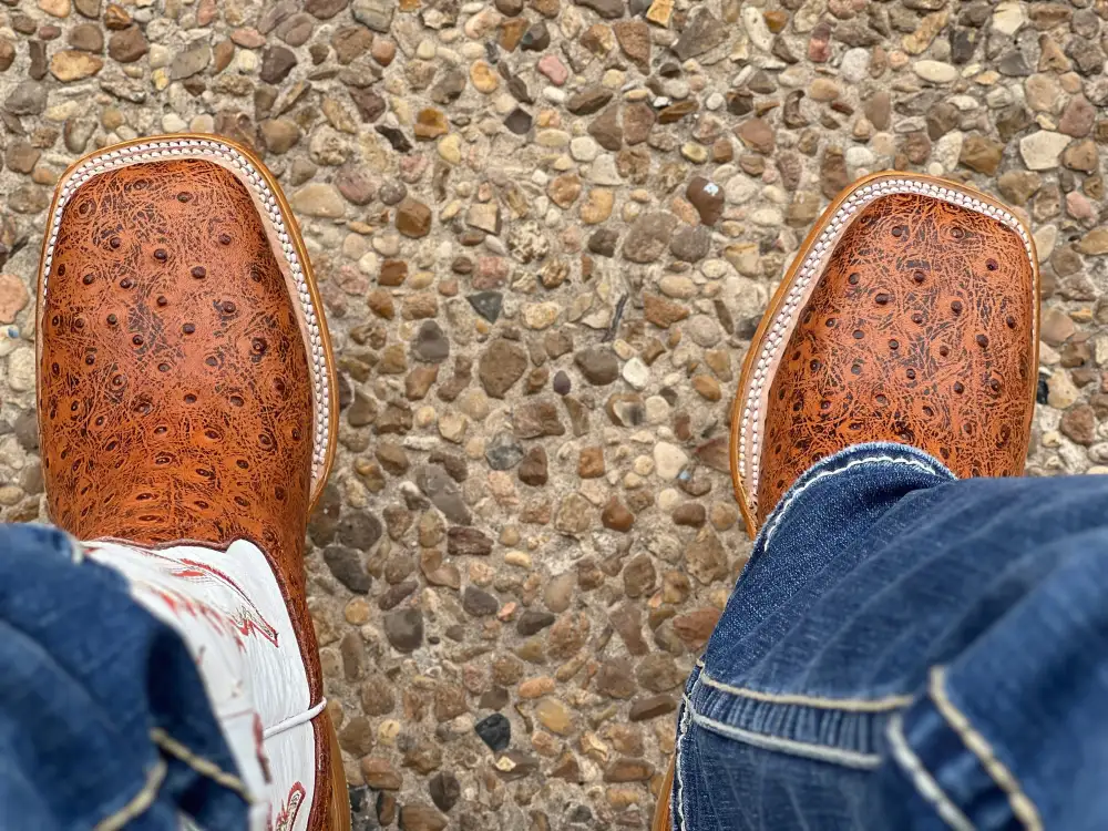 Men’s Rustic Cognac Leather Boots With White/Rooster Shaft