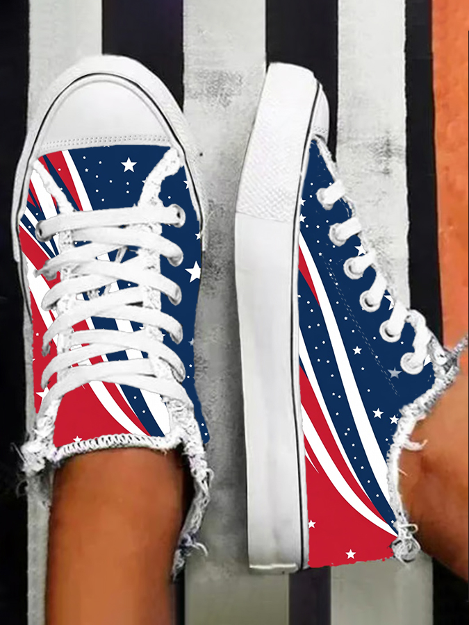 Women's Retro American Flag Print Casual Canvas Shoes